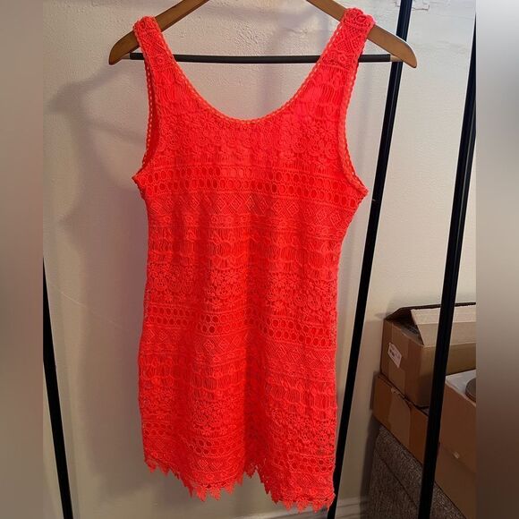 Divided // Neon Hot Pink Lace Tank Dress - Picture 1 of 5
